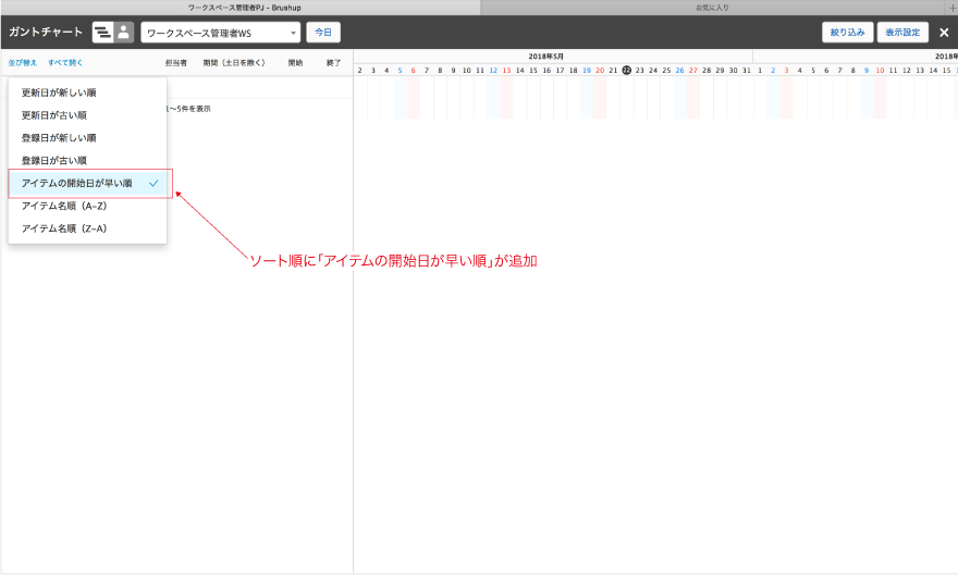 アイテムの開始日が早い順が追加